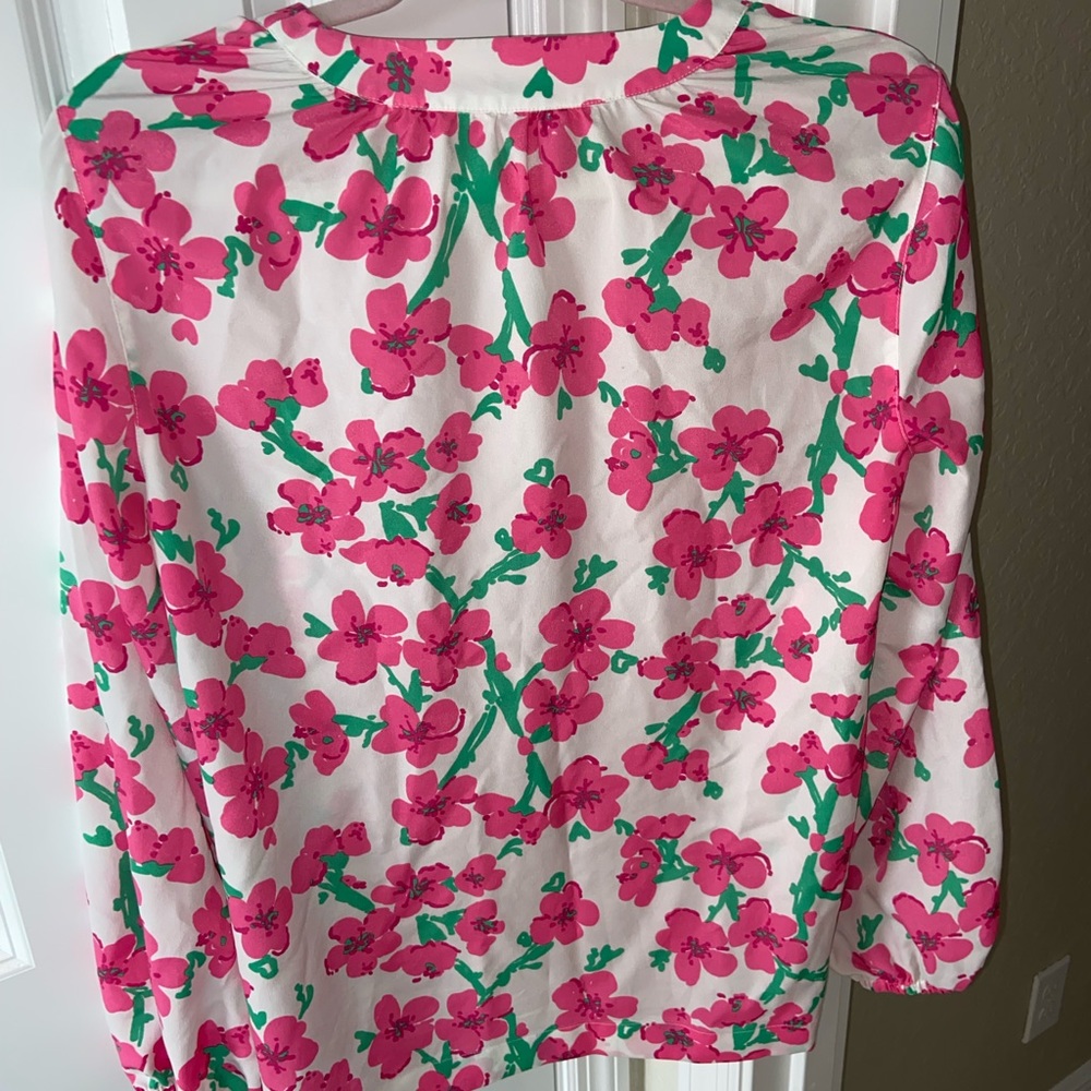 Vintage Lily Pulitzer Fuchsia Pink and Green 80s Floral Blouse - Picture 3 of 3